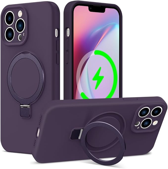 ZHK Liquid Silicone Designed for iPhone 13 pro max Case with Magnet Stand, [Precise Camera Lens Protection][Mil-Grade Drop Shockproof][Soft Anti-Scratch Microfiber Lining] Slim Fit Cover, Purple