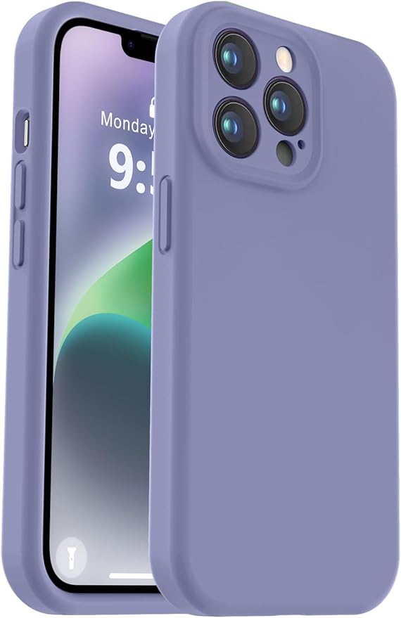 Vooii Compatible with iPhone 13 Pro Max Case, Liquid Silicone Upgrade [Camera Protection] [Soft Anti-Scratch Microfiber Lining] Shockproof Phone Case for iPhone 13 Pro Max 6.7 inch - Lavender Grey