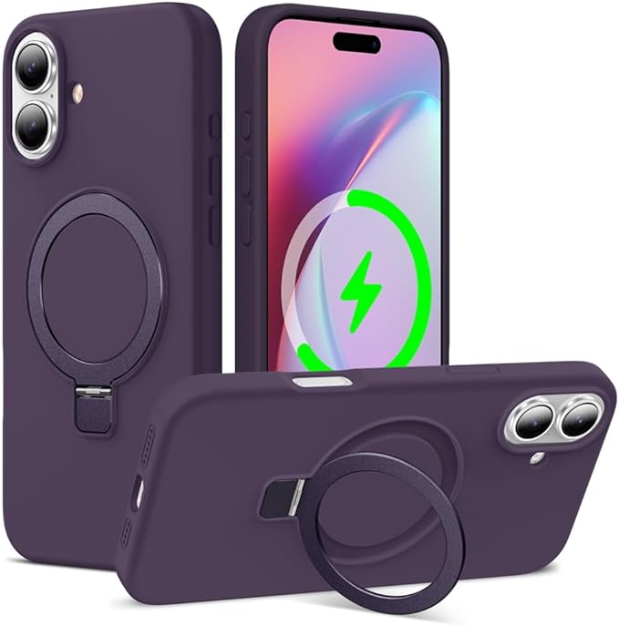 ZHK Liquid Silicone Designed for iPhone 17 Case with Magnet Stand, [Precise Camera Lens Protection][Mil-Grade Drop Shockproof][Soft Anti-Scratch Microfiber Lining] Slim Fit Cover, Purple
