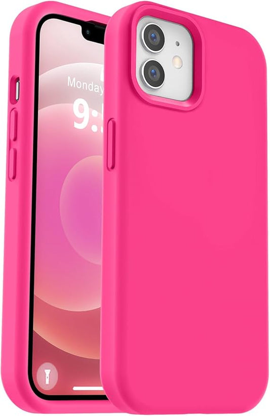 Vooii Compatible with iPhone 12 Case/iPhone 12 Pro Case, Liquid Silicone Upgrade [Soft Anti-Scratch Microfiber Lining] [Shockproof Drop Protection] Phone Case 6.1 inch - Hot Pink