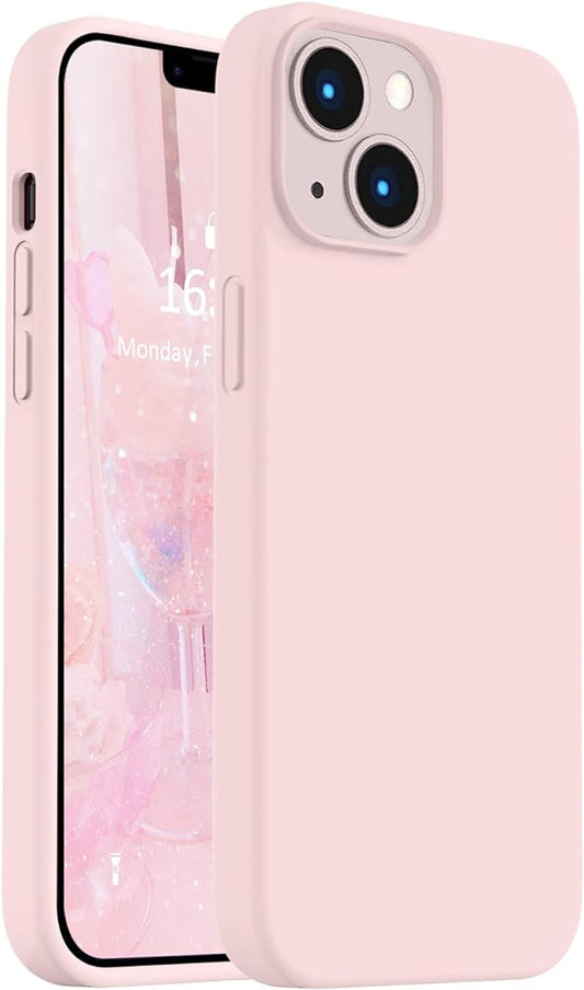 Vooii Compatible with iPhone 14 Case,[Silky Touch Premium Liquid Silicone] [Soft Anti-Scratch Microfiber Lining], Ultra Slim Shockproof Protective Case for iPhone 14 - Chalk Pink