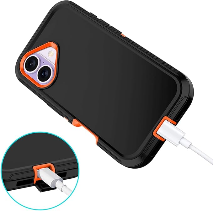 for iPhone 17 Case Shockproof Dust/Drop Proof 3-Layer Full Body Protection [Without Screen Protector] Rugged Heavy Duty Cover Case for Apple iPhone 17 6.3" 2025,Black/Orange