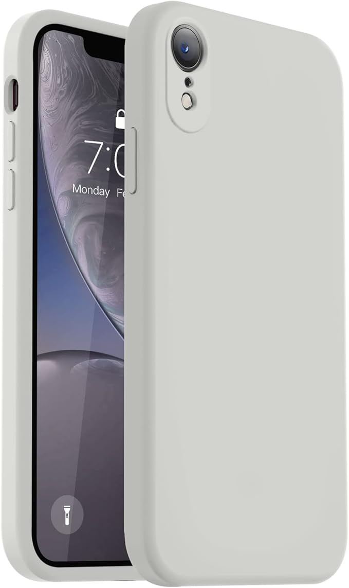 Vooii Compatible with iPhone XR Case, Upgraded Liquid Silicone with [Flat Edges] [Camera Protection] [Soft Anti-Scratch Microfiber Lining] Phone Case for iPhone 10 XR 6.1 inch - Stone