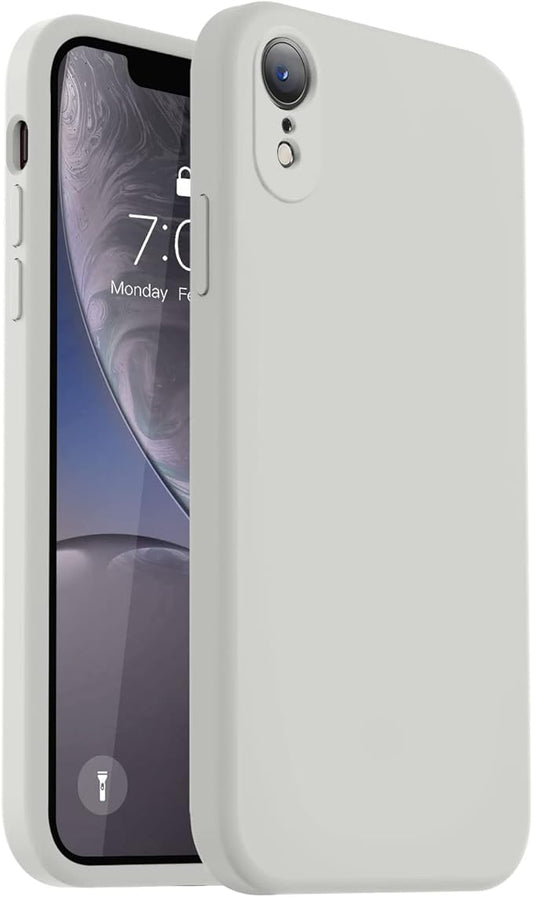 Vooii Compatible with iPhone XR Case, Upgraded Liquid Silicone with [Flat Edges] [Camera Protection] [Soft Anti-Scratch Microfiber Lining] Phone Case for iPhone 10 XR 6.1 inch - Stone