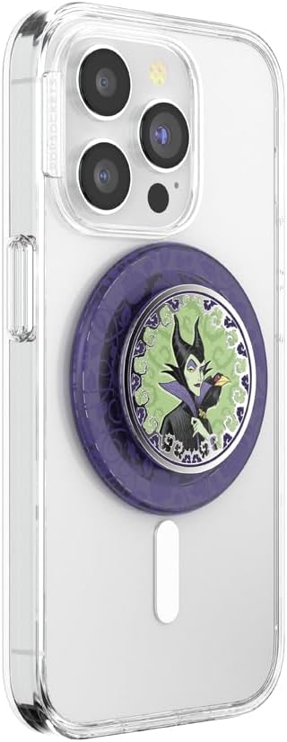 PopSockets Phone Grip for MagSafe with Kickstand, Magnetic Stand, Swappable Top, Secure Hold for iPhone MagSafe Cases, Phone & Tablet Grip, Disney - Enamel Essence of Maleficient