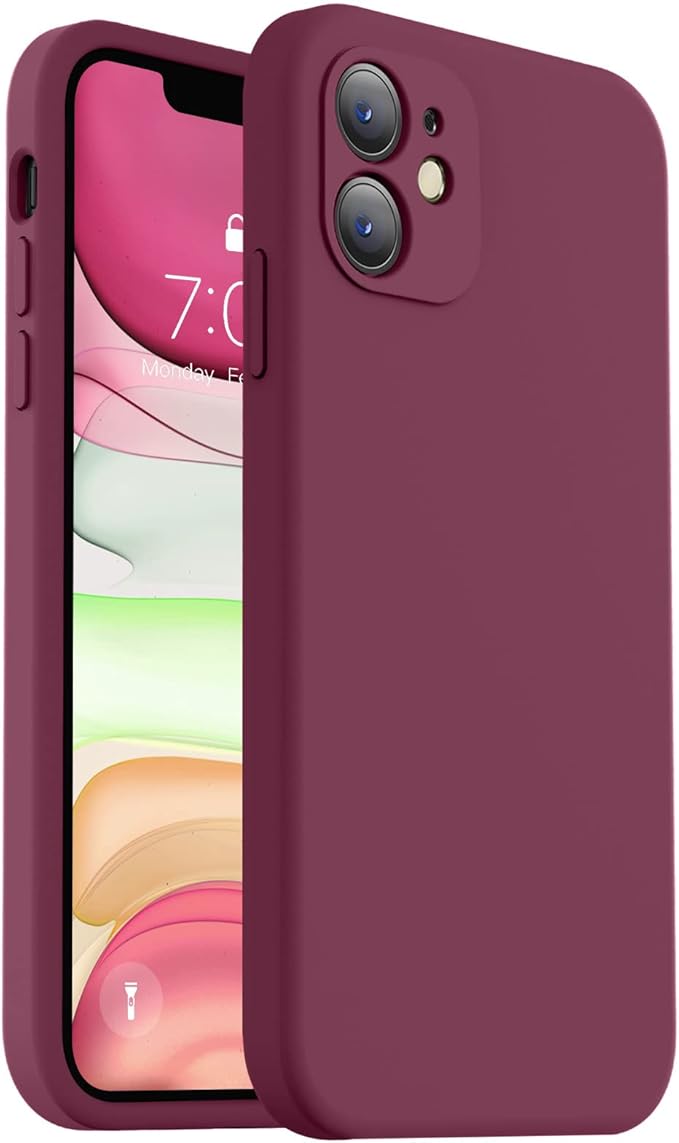 Vooii Compatible with iPhone 11 Case, Upgraded Liquid Silicone with [Flat Edges] [Camera Protection] [Soft Anti-Scratch Microfiber Lining] Phone Case for iPhone 11 6.1 inch - WineRed