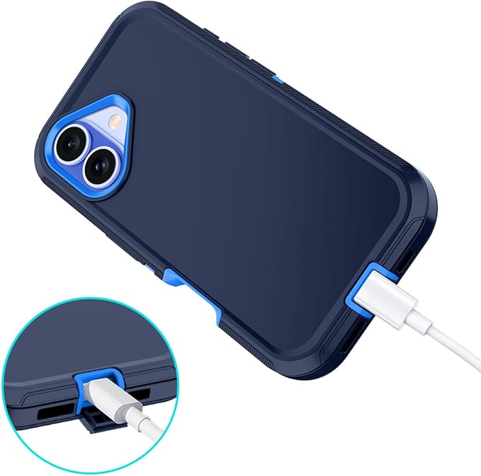 for iPhone 16 Case Shockproof Dust/Drop Proof 3-Layer Full Body Protection [Without Screen Protector] Rugged Heavy Duty Cover Case for Apple iPhone 16 6.1" 2024,Navy Blue
