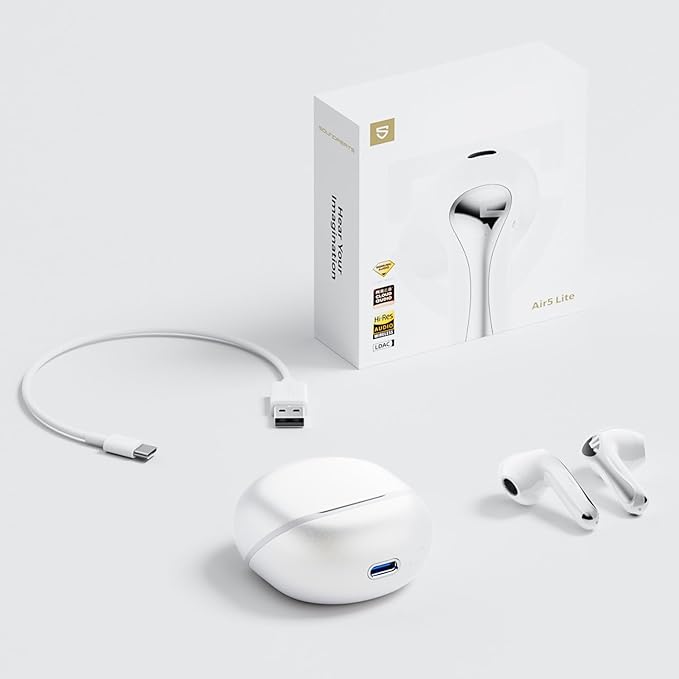 SoundPEATS Air5 Lite Wireless Earbuds with Hi Res Audio, Bluetooth 5.4 Semi in Ear Earphones, 13mm Drivers, LDAC Codec, ENC Headphones for Calls, Stereo Sound, 30 Hrs Fast Charge