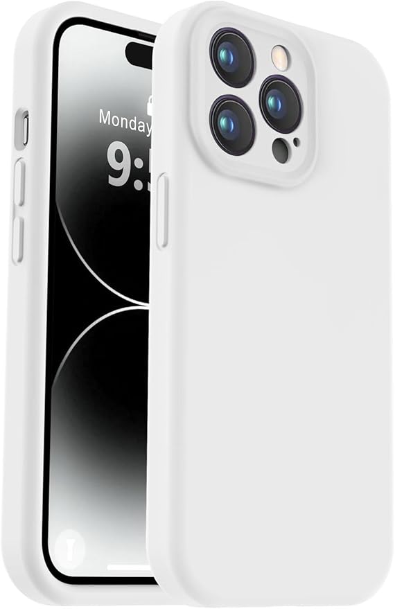 Vooii Compatible with iPhone 14 Pro Case, Liquid Silicone Upgrade [Camera Protection] [Soft Anti-Scratch Microfiber Lining] Shockproof Phone Case for iPhone 14 Pro 6.1 inch - White
