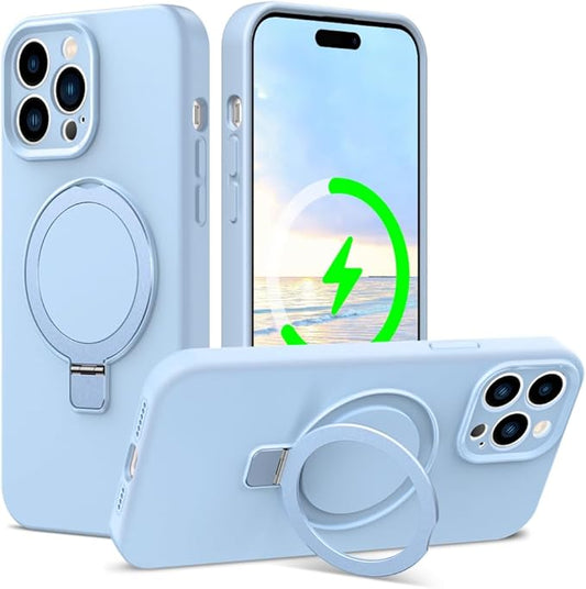 ZHK Liquid Silicone Designed for iPhone 14 pro max Case with Magnet Stand, [Precise Camera Lens Protection][Mil-Grade Drop Shockproof][Soft Anti-Scratch Microfiber Lining] Slim Fit Cover,Baby Blue