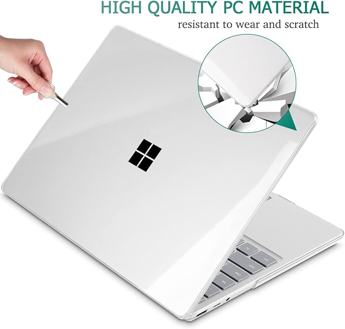Tuiklol Case for 12.4 Inch Microsoft Surface Laptop Go 3/2 / 1 2023-2020 Releases, Plastic Hard Shell Case with Screen Protector and Keyborad Cover +Dust Plugs Model 2013/1943,Crystal Clear