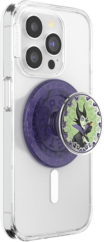 PopSockets Phone Grip for MagSafe with Kickstand, Magnetic Stand, Swappable Top, Secure Hold for iPhone MagSafe Cases, Phone & Tablet Grip, Disney - Enamel Essence of Maleficient