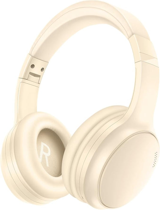 Bluetooth Active Noise Cancelling Headphones with Microphone, A10 Wireless Headset Over Ear, 20H+ Playtime, Bluetooth 5.3, Lightweight Wired Headphones for Tablet/PC - Beige