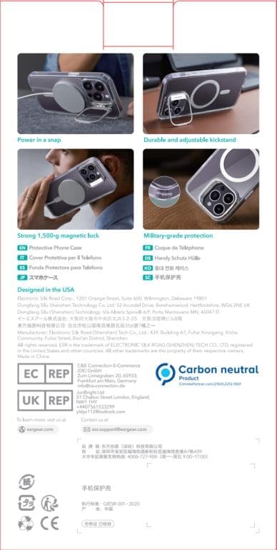 ESR for iPhone 14 Pro Max Case, Compatible with MagSafe, Built-in Stash Stand Clear Phone Case for iPhone 14 Pro Max, Military-Grade Protection, Magnetic Phone Case, Classic Series,Clear