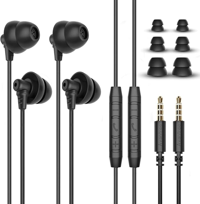 Avantree 2-Pack Wired Sleep Earbuds with Noise Blocking and Comfort for Side Sleepers – Ideal for ASMR and Sleep Music Lullaby E20