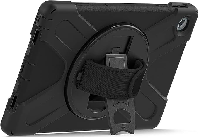 SaharaCase - Protection Hand Strap Series Case for Lenovo Tab M10 Plus (3rd Gen) [Shockproof Bumper] Rugged Full Screen Protection Integrated Kickstand Antislip Cover - Black