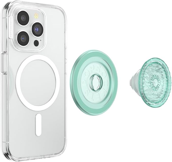 PopSockets Round Phone Grip Compatible with MagSafe, Adapter Ring Included, Phone Holder, Wireless Charging Compatible - Translucent Pool
