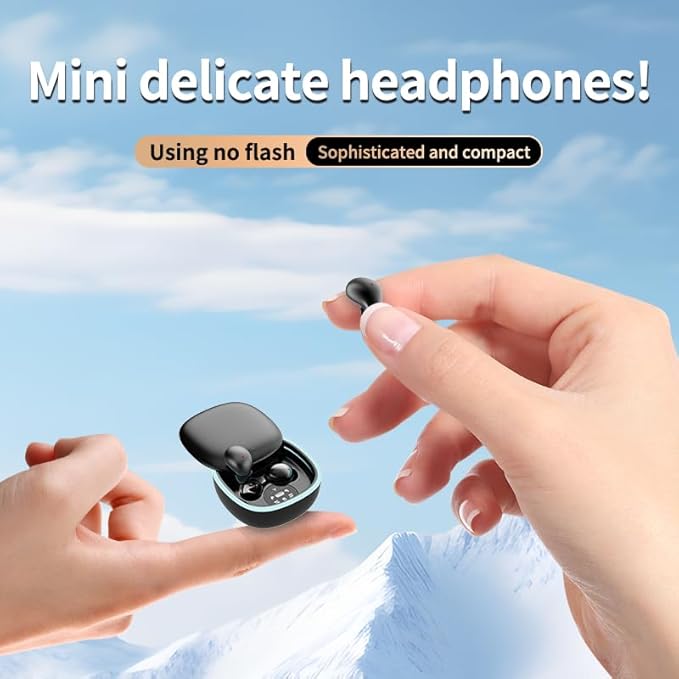 Sleep Ear Buds, True Wireless Earbuds, 2025 Ultra-Mini Bluetooth 5.4 Earbuds for Side Sleepers, Hi-Fi Stereo 3D Bass Noise Cancelling Bluetooth Headphones, Comfortable Invisible-Black