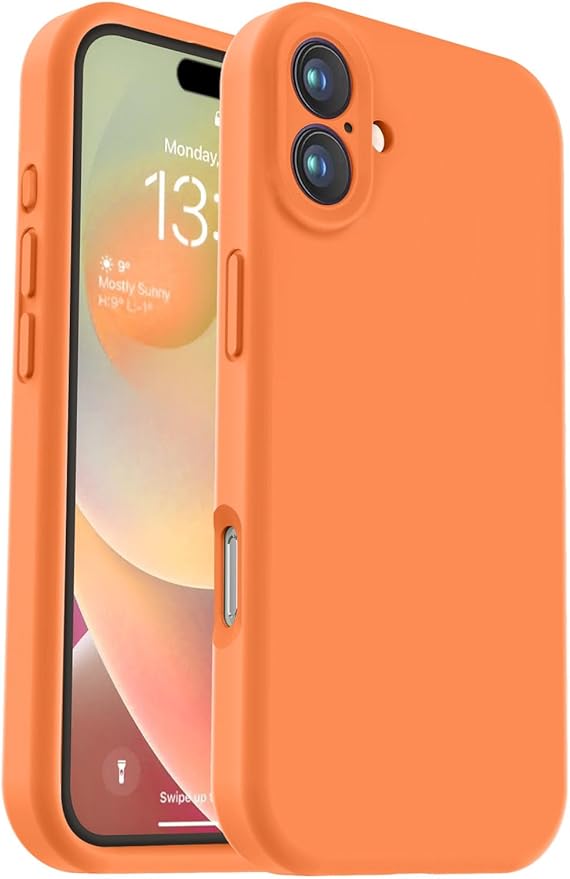 Vooii Compatible with iPhone 16 Plus Case, Liquid Silicone Upgrade [Camera Protection] [Soft Anti-Scratch Microfiber Lining] Shockproof Phone Case for iPhone 16 Plus 6.7 inch - Bright Orange
