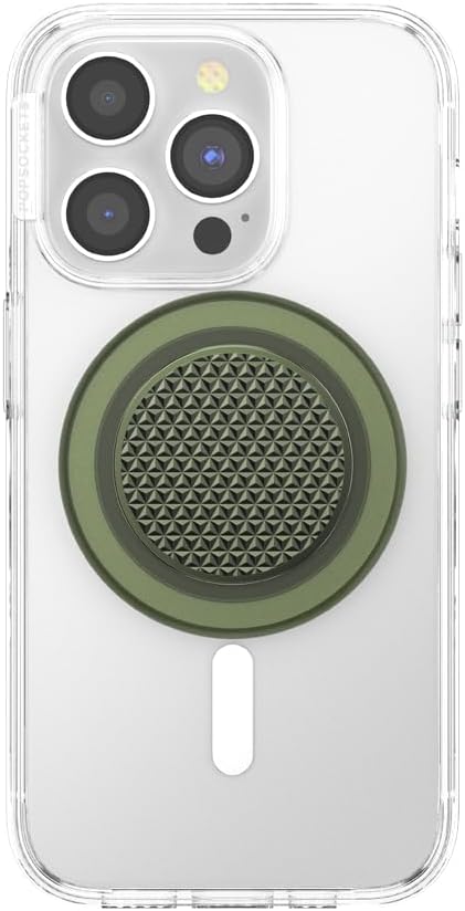 PopSockets Phone Grip for MagSafe with Kickstand, Magnetic Stand, Swappable Top, Secure Hold for iPhone MagSafe Cases, Phone & Tablet Grip - Triangle Knurl Olive