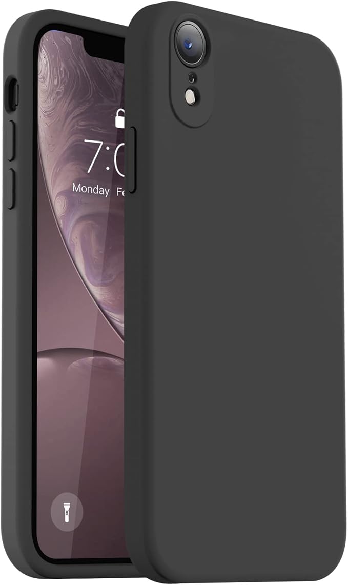 Vooii Compatible with iPhone XR Case, Upgraded Liquid Silicone with [Flat Edges] [Camera Protection] [Soft Anti-Scratch Microfiber Lining] Phone Case for iPhone 10 XR 6.1 inch - Black
