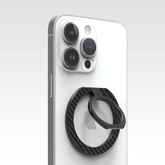 PureGear Magnetic Phone Grip Ring Stand, Magnetic Phone Ring Holder for MagSafe iPhone 16, 16 Pro, 16 Plus, 16 Pro Max, 15, 15 Plus, 14, 14 Pro, 14 Pro Max, 13, 12, Adjustable Kickstand(Carbon Fiber)
