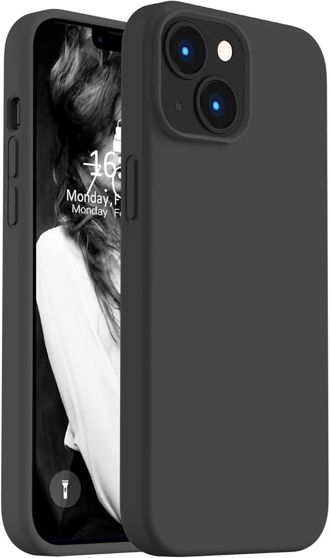 Vooii Compatible with iPhone 14 Case,[Silky Touch Premium Liquid Silicone] [Soft Anti-Scratch Microfiber Lining], Ultra Slim Shockproof Protective Case for iPhone 14 - Black