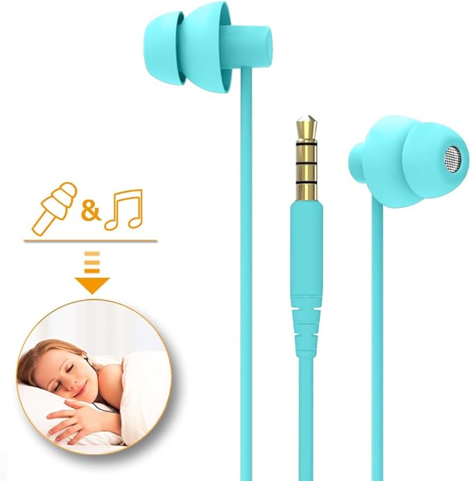 MAXROCK Sleep Earbuds,Ultra Soft Lightweight Sleep Earphones Headphones with Volume Control and Mic for Insomnia, Side Sleeper, Snoring, Air Travel, Meditation & Relaxation (Acid Blue)
