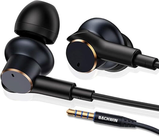 Wired headphones with [four speakers], high-fidelity noise-cancelling stereo subwoofer earbuds with microphone,universal 3.5mm plug earphones with volume adjustment,cnc processing metal back shell