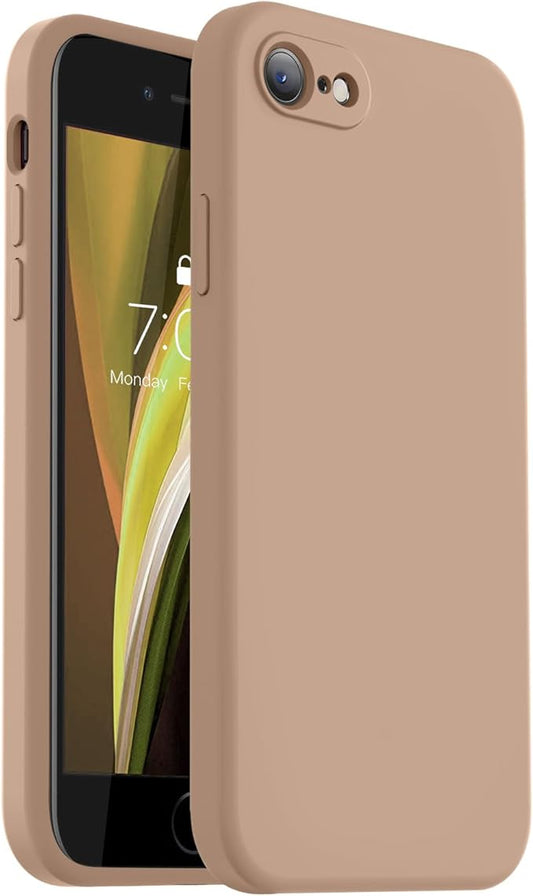 Vooii for iPhone SE Case 2022/3rd/2020,iPhone 8/7 Case, Upgraded Liquid Silicone with [Flat Edges] [Camera Protection] [Soft Anti-Scratch Microfiber Lining] Phone Case for iPhone SE - Light Brown