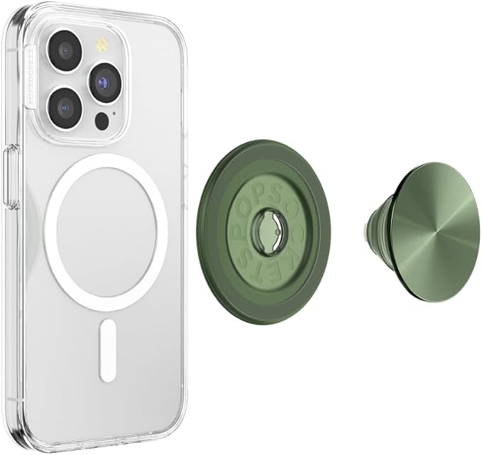 PopSockets Phone Grip for MagSafe with Kickstand, Magnetic Stand, Swappable Top, Secure Hold for iPhone MagSafe Cases, Phone & Tablet Grip - Alum Radial Olive