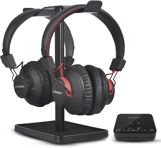 Avantree HT41899 Plus - Dual Qualcomm-Powered Bluetooth 5.3 Headphones & Transmitter for Wireless TV Watching with aptX Adaptive, Individual Volume Controls, Optical Support, 50hr