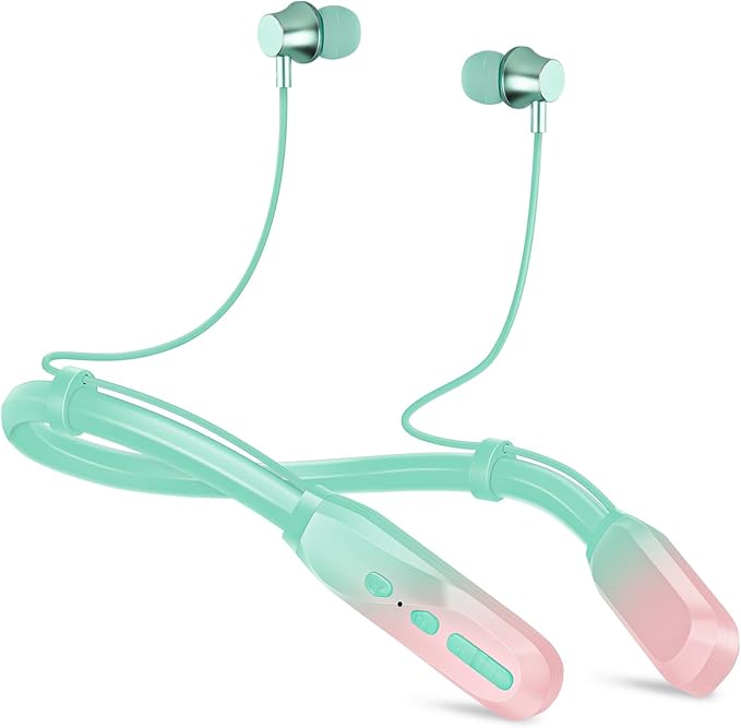 Neckband Bluetooth Headphones, 200H Extra Long Playtime Wireless Stereo Neckband Earbuds with Microphone, Waterproof Balanced Armature Drivers in Ear Headset for Sports/Workout (Pink Green)