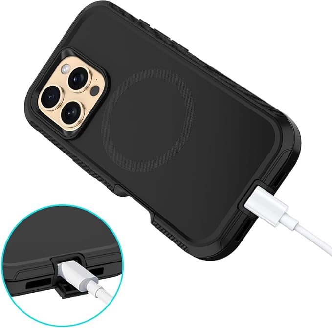 for iPhone 16 Pro Case [Compatible with MagSafe] Shockproof 3-Layer Full Body Protection [Without Screen Protector] Rugged Heavy Duty Cover Case for Apple iPhone 16 Pro 6.3",Black/Black