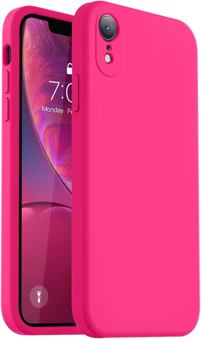 Vooii Compatible with iPhone XR Case, Upgraded Liquid Silicone with [Flat Edges] [Camera Protection] [Soft Anti-Scratch Microfiber Lining] Phone Case for iPhone 10 XR 6.1 inch - Hot Pink