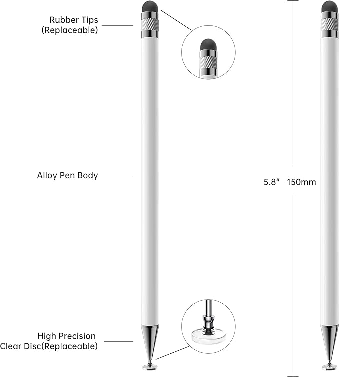 Bopomofo Stylus (5 Pcs), 2-in-1 Stylus Pen for Touchscreen, High Precision and Sensitivity, Suitable for iPhone/ipad/Android Tablets, Compatible with All Touch Screens,White