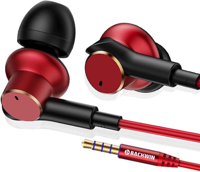 Wired Earbuds Dual-Drive Iron Ring in-Ear Headphones with mic Hi-Res immersive Sound Heavy bass Noise Isolation Earphones bass Boost,High Fidelity 3.5mm Jack Ear Buds Noise-Cancelling (Red)