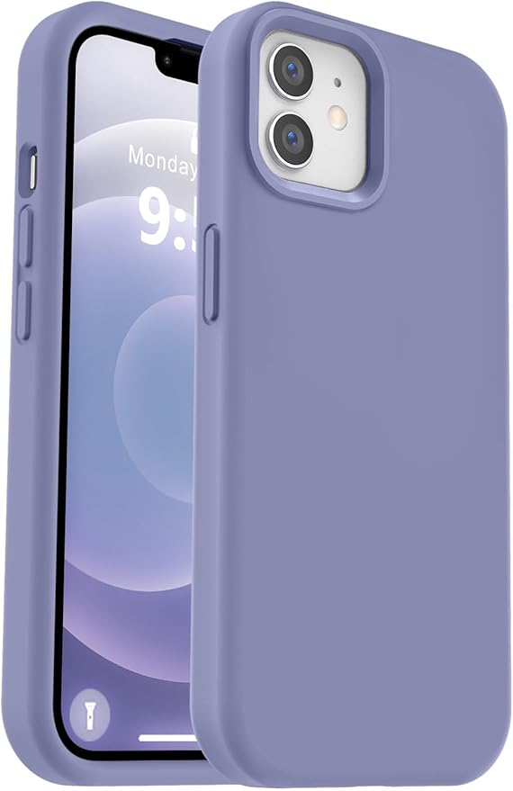 Vooii Compatible with iPhone 12 Case/iPhone 12 Pro Case, Liquid Silicone Upgrade [Soft Anti-Scratch Microfiber Lining] [Shockproof Drop Protection] Phone Case 6.1 inch - Lavender Grey