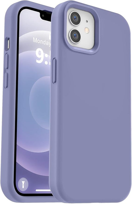 Vooii Compatible with iPhone 12 Case/iPhone 12 Pro Case, Liquid Silicone Upgrade [Soft Anti-Scratch Microfiber Lining] [Shockproof Drop Protection] Phone Case 6.1 inch - Lavender Grey