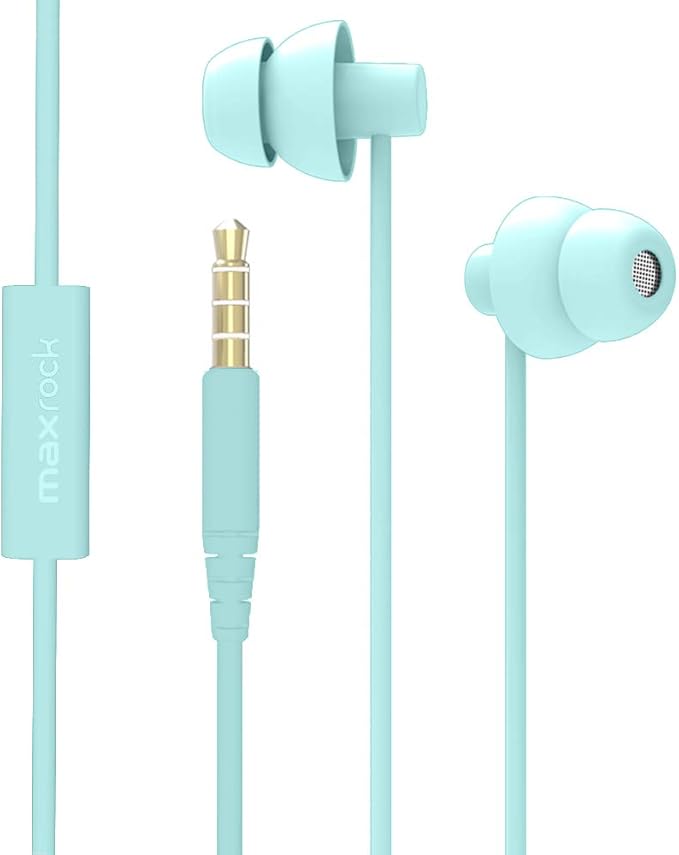 MAXROCK (TM Total Soft Silicon Headphones with Mic Sleep Travel Choice for Cellphones Tablets and 3.5mm Jack (Light Green)