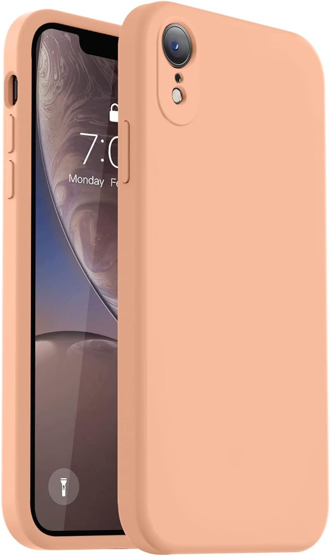 Vooii Compatible with iPhone XR Case, Upgraded Liquid Silicone with [Flat Edges] [Camera Protection] [Soft Anti-Scratch Microfiber Lining] Phone Case for iPhone 10 XR 6.1 inch - Cantaloupe