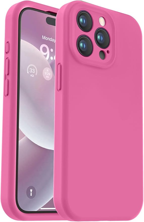 Vooii Compatible with iPhone 15 Pro Case, Upgrade Defender Liquid Silicone, [Camera Protection] [Soft Anti-Scratch Microfiber Lining] Shockproof Phone Case for iPhone 15 Pro 6.1 inch - Pitaya