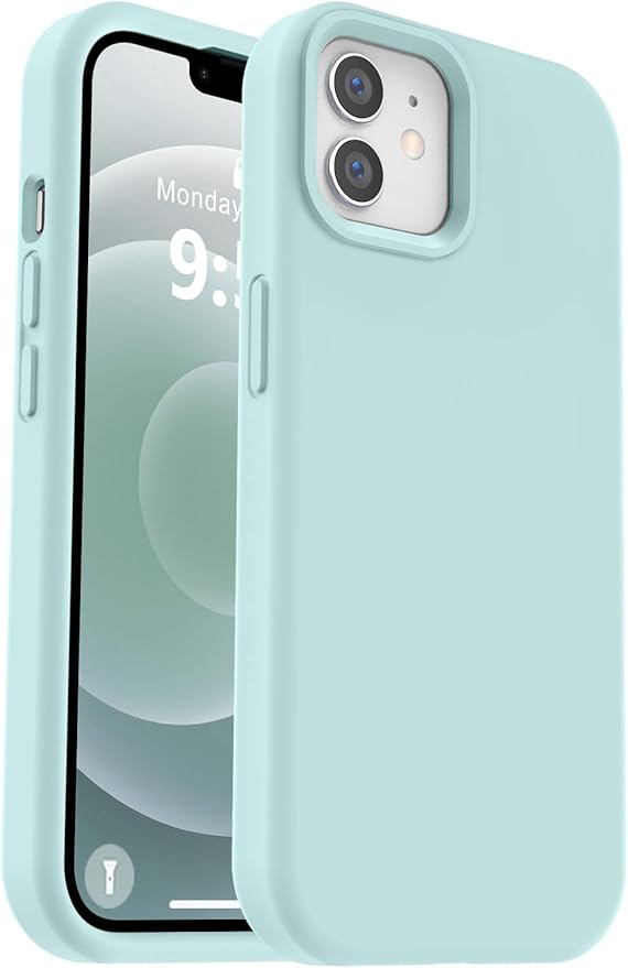 Vooii Compatible with iPhone 12 Case/iPhone 12 Pro Case, Liquid Silicone Upgrade [Soft Anti-Scratch Microfiber Lining] [Shockproof Drop Protection] Phone Case 6.1 inch - Mint