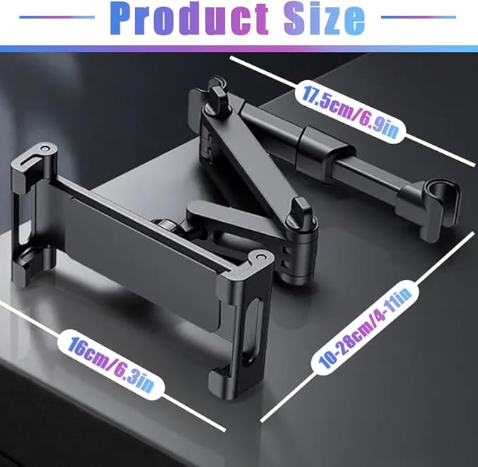 2026 Car Headrest Tablet Holder 2 Pack, (3 in 1 Extension Arm) Tablet Mount for Car Backseat, for Phone iPad Pro Air Mini Galaxy, 5.3-10.6", Fits Larger Tablets (If Short Side ≤10.6") - Black