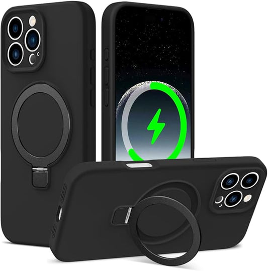 ZHK Liquid Silicone Designed for iPhone 16 pro Case with Magnet Stand, [Precise Camera Lens Protection][Mil-Grade Drop Shockproof][Soft Anti-Scratch Microfiber Lining] Slim Fit Cover, Black