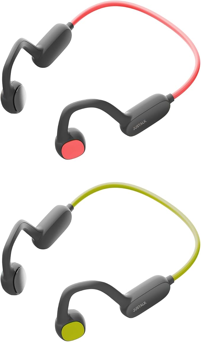 2 Pack Kids Bluetooth Headphones Wireless Earbuds, Open Ear Headphones for Kids, Internal Mic, IPX5 Waterproof, 30g Lightweight & Robust, Air Conduction,85dB Hearing Protection (Red & Green)
