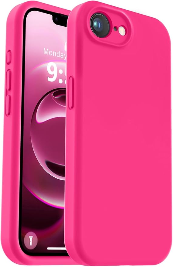 Vooii Compatible with iPhone 16e Case, Liquid Silicone Upgrade [Camera Protection] [Soft Anti-Scratch Microfiber Lining] Shockproof Phone Case for iPhone 16e 6.1 inch - Hot Pink