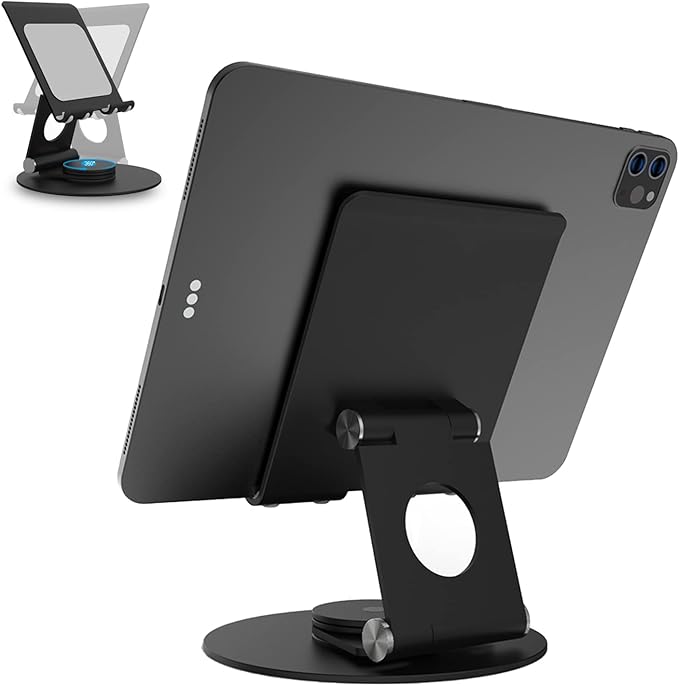 KABCON Swivel Tablet Stand, Aluminum Portable 360°Rotating Holder for Desk,Business,Kitchen,Desktop,Table Stand for iPad Pro 9.7,10.5,12.9/Air Mini,Tab,Fire,Nexus,E-Reader-Black