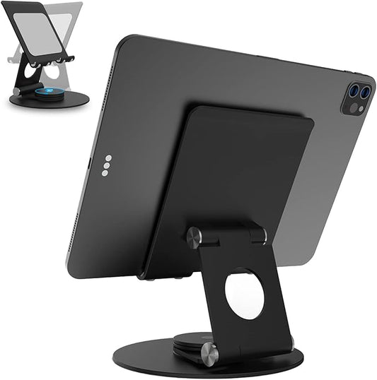 KABCON Swivel Tablet Stand, Aluminum Portable 360°Rotating Holder for Desk,Business,Kitchen,Desktop,Table Stand for iPad Pro 9.7,10.5,12.9/Air Mini,Tab,Fire,Nexus,E-Reader-Black