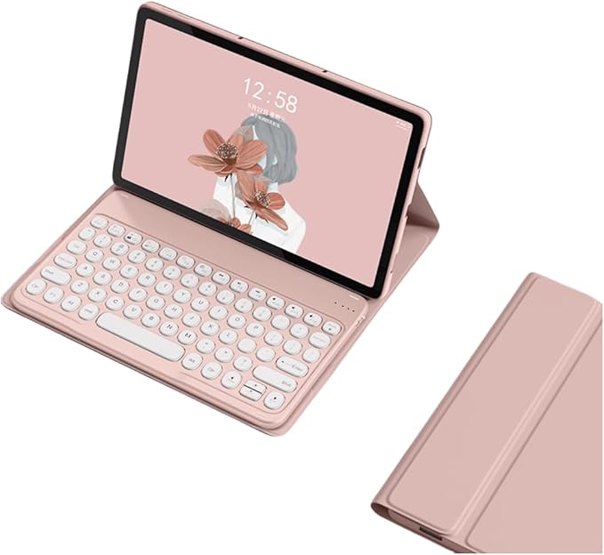 Keyboard Case for Lenovo Tab M11 (TB-330FU/TB-330XU) 11 inch, Cute Color Folio Stand Cover with Round Key Magnetic Detachable Keyboard for Lenovo Tab M11 2024 11'', Pink
